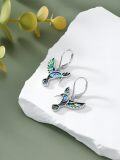 wholesale 925 Sterling Silver Abalone Hummingbird Leverback Earrings - 3 Flight Postures Dangle Jewelry Gift for Women-0-1