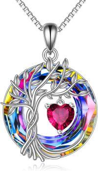 wholesale Sterling Silver Crystal Tree of Life Necklace for Women Birthstone Pendant-07-Jul-Ruby