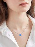 wholesale 925 Sterling Silver Blue Lab-Created Opal 8mm Round Pendant Necklace with Extender Chain - 20 Total Length-0-1