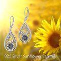 wholesale 925 Sterling Silver Teardrop Flower Drop Earrings with Sunflower and Hummingbird Design-0-1
