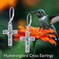 wholesale 925 Sterling Silver Hummingbird Cross Earrings with Abalone Shell Inlay Dangle Drop Leverback Religious Jewelry for Women and Men-0-5