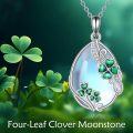 wholesale 925 Sterling Silver Teardrop Moonstone & Green Enamel Shamrock Pendant Necklace-0-1