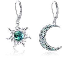 wholesale 925 Sterling Silver Abalone Shell Sun & Moon Dangle Leverback Earrings for Women-Sun and Moon