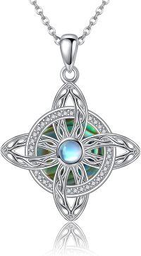 wholesale 925 Sterling Silver Celtic Triquetra Necklace with Moonstone and Abalone Shell-Abalone with zirconia