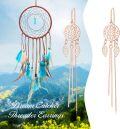 wholesale 925 Sterling Silver Threader Earrings with Dreamcatcher Leaf and Chain Drops for Women-0-5