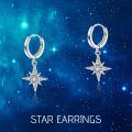 wholesale 925 Sterling Silver North Star Drop Huggie Hoop Earrings with Cubic Zirconia - 3 Colors Available-0-1