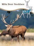 wholesale 925 Sterling Silver Turquoise Inlay Moose Pendant Necklace for Women Men  45cm Chain Length-0-3