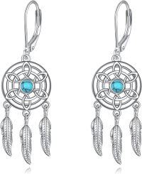 wholesale 925 Sterling Silver Dreamcatcher Feather Drop Earrings with Turquoise and Blue Stone s for Women-Dream Catcher2