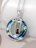 TOUPOP Sterling Silver & Stone Celtic Tree of Life Moon Cat Pendant Necklace-0-1