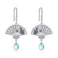 wholesale 925 Sterling Silver Fan-shaped Floral Drop Earrings with Moonstone and Cubic Zirconia-0-0