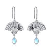 wholesale 925 Sterling Silver Fan-shaped Floral Drop Earrings with Moonstone and Cubic Zirconia-Fan