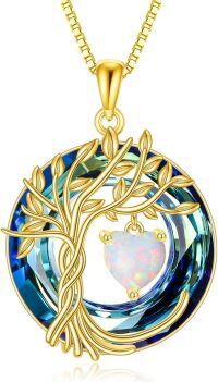 wholesale Sterling Silver Crystal Tree of Life Necklace for Women with Birthstone-10-Oct-Opal