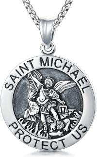 wholesale 925 Sterling Silver Saint Michael Protect Us Medal Necklace Catholic Religious Coin Pendant Gift for Men-B-Saint Michael
