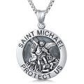 wholesale 925 Sterling Silver Saint Michael Protect Us Medal Necklace Catholic Religious Coin Pendant Gift for Men-0-0
