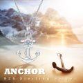 wholesale 925 Sterling Silver Anchor Pendant Necklace with Blue Crystal - Sailor Nautical Jewelry for Women-0-3