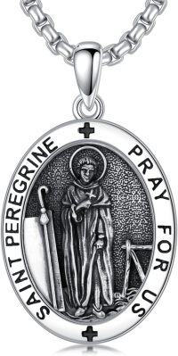 wholesale 925 Sterling Silver  Saint Peregrine Medal Pendant Necklace for Women-J Saint Peregrine Necklace