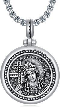 wholesale 925 Sterling Silver Oxidized Matte Orthodox Saint Pendant Necklace for Men & Women-Saint Theodora