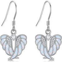 wholesale 925 Sterling Silver White Fire Opal Butterfly Wing Drop Earrings Gift for Her-white