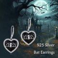 wholesale 925 Sterling Silver Black Enamel Heart with Bat Drop Earrings for Women-0-5