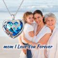 TOUPOP Sterling Silver Blue Crystal I Love You Forever Heart Mom Pendant Necklace-0-2