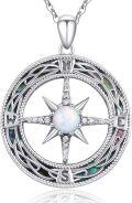 wholesale 925 Sterling Silver Opal Moonstone Celtic Compass Pendant Necklace for Women Girls s-0-0