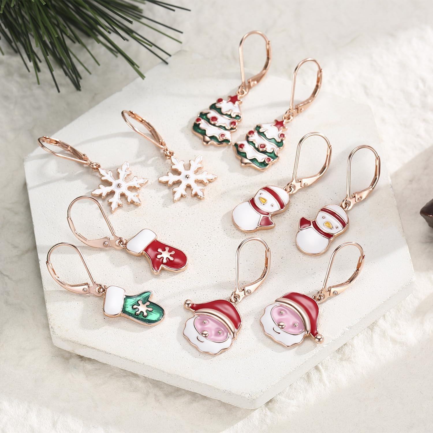 925 Sterling Silver Mitten Dangle Earrings with Red and Green Enamel for Women-0-4