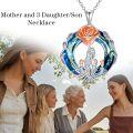 wholesale S925 Sterling Silver & 14K Rose Gold Plated Rose Flower Mother Necklace with Blue Crystal, Gift for Mom-0-3