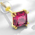 wholesale 14k Gold Square Cut Red Birthstone Prong Set Stud Earrings-0-1