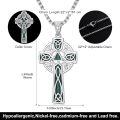 wholesale 925 Sterling Silver Green Stone Celtic Cross Pendant Necklace for Men Women  45cm Chain Length-0-3