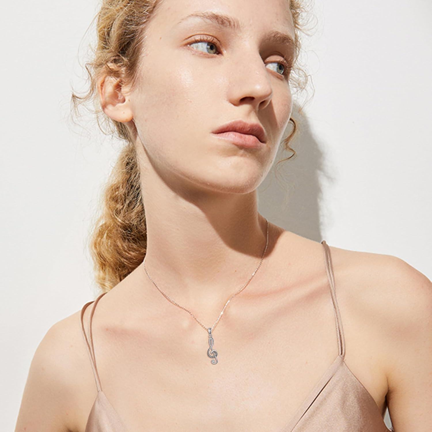 wholesale 925 Sterling Silver Music Note Pendant Necklace for Women Girls-0-1