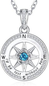 wholesale Sterling Silver Birthstone Compass Necklace for Women Gift Idea-12-Dec