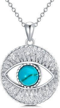 wholesale 925 Sterling Silver Blue Stone Evil Eye Pendant Necklaces for Women s-Turquoise
