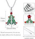 wholesale 925 Sterling Silver Green Enamel Red Crystal Christmas Tree Pendant Necklace for Women and Girls-0-5