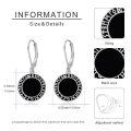 wholesale 925 Sterling Silver Black Onyx Rune Circle Lever Back Earrings-0-5