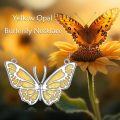 wholesale 925 Sterling Silver Yellow Fire Opal & Moss Agate Butterfly Pendant Necklace for Women Girls  43cm Chain Length-0-2