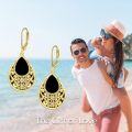 wholesale Gold-Plated 925 Sterling Silver Teardrop Black Onyx Filigree Drop Earrings-0-2