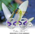 wholesale 925 Sterling Silver Purple Dragonfly Moon Stud Earrings - Irish  for Women-0-6