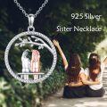 wholesale 925 Sterling Silver Tree of Life Pendant with Two Sisters Holding Hands Necklace-0-1