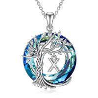 wholesale 925 Sterling Silver Blue Crystal Tree of Life Initial Necklace Family Letter Pendant Birthday Mother s Day Gifts for Her-Tree of Life X Initial