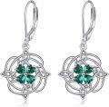 wholesale 925 Sterling Silver Celtic Knot Green Crystal Shamrock Leverback Drop Earrings-0-0