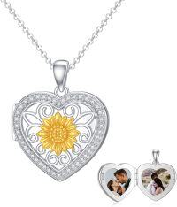 wholesale Sterling Silver Moonstone Opal Vintage Filigree Flower Photo Locket Necklace Gift for Women-Sunflower+Photo+Text-Sunflower