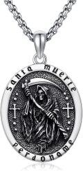 wholesale 925 Sterling Silver Grim Reaper Necklace w/ Oxidized Skull & Scythe Pendant - Mens Gothic s-0-0
