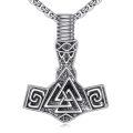 wholesale 925 Sterling Silver Thor Hammer Valknut Pendant Necklace Oxidized Vintage Viking Jewelry-0-0