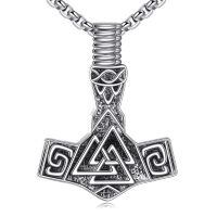 wholesale 925 Sterling Silver Thor Hammer Valknut Pendant Necklace Oxidized Vintage Viking Jewelry-A-Viking-2