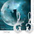 wholesale 925 Sterling Silver Opal Crescent Moon with Black Cat Dangle Earrings for Women-0-3