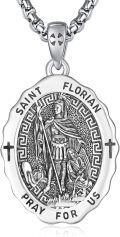 wholesale 925 Sterling Silver St. Florian Medal Necklace with Cross and Greek Key Design - Religious Gift for Men Women-0-0
