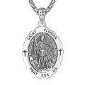 wholesale 925 Sterling Silver St. Florian Medal Necklace with Cross and Greek Key Design - Religious Gift for Men Women-0-0