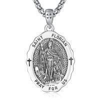 wholesale 925 Sterling Silver St. Florian Medal Necklace with Cross and Greek Key Design - Religious Gift for Men Women-St-Florian