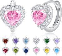 wholesale 925 Sterling Silver Cubic Zirconia 12 Birthstone Heart Huggie Hoop Earrings Valentine Wedding Gifts-10-Oct.