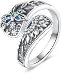 wholesale 925 Sterling Silver & Turquoise Adjustable Dragonfly Sunflower Celtic Knot Thumb Ring for Women Size 7-11-0-0